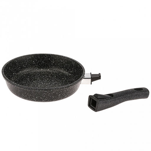Сковорода с тефлоновым покрытием д20см "Гранит Induction", h5,1см, s0,38см, съемная ручка из термостойкого пластика (Россия) Подходит для всех видов плит, включая индукционную.