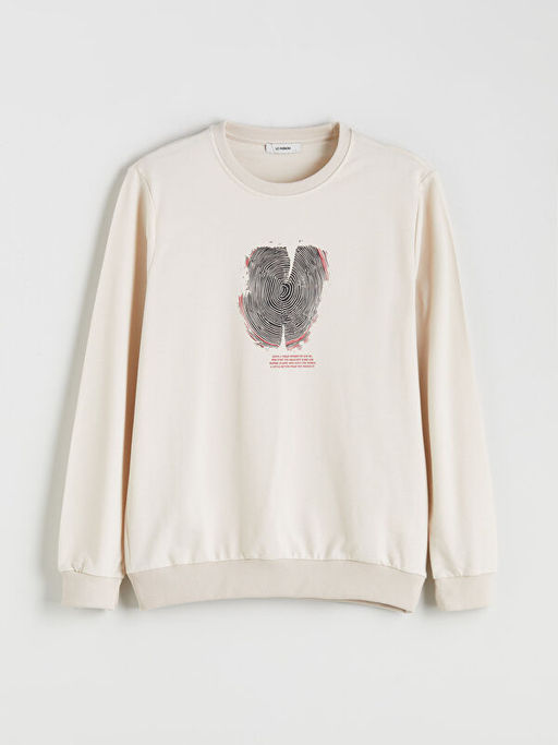 Bisiklet Yaka Bask?l? Erkek Sweatshirt