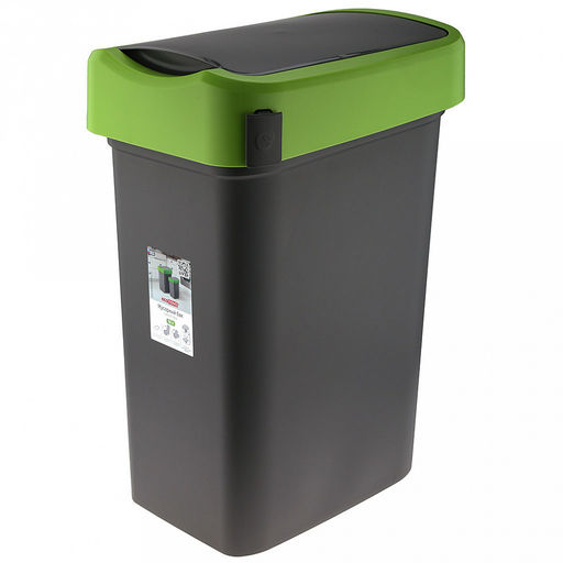 Ведро для мусора с плавающей крышкой пластмассовое SMART BIN 50л, с креплением для мусорных пакетов, зеленый Econova (Россия)