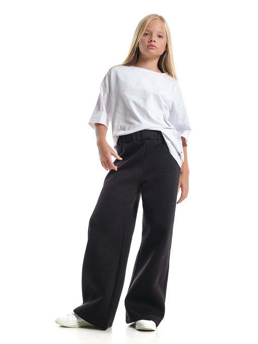 Брюки палаццо утепленные с начесом классические 22-9828 черный - Mini maxi фото 3