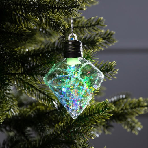 Ёлочный шар Морозный кристалл, 11х7.5 см, 1 LED, от батареек, свечение RGB - Luazon lighting фото 9