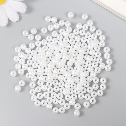 Бусины «Рукоделие» пластик, диаметр 6 мм, 25 г, снежно-белый