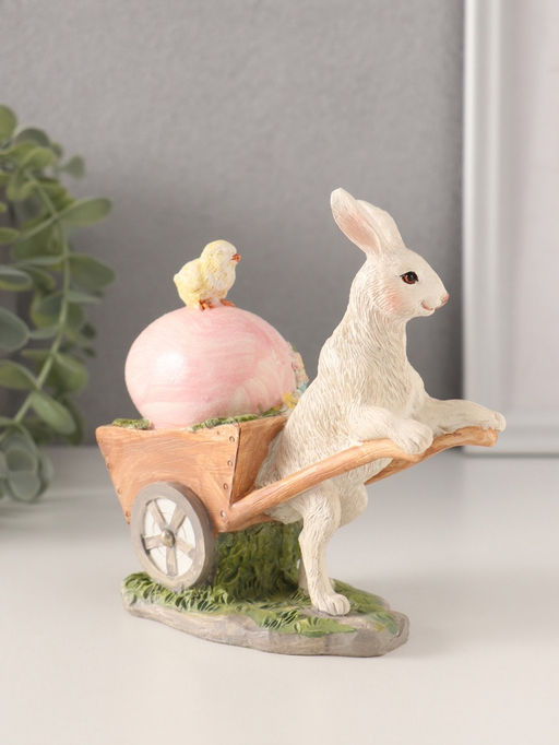 Фигурка полистоун Кролик везёт тележку с цыплёнком и пасхальным яйцом, 13.5?6?13 см