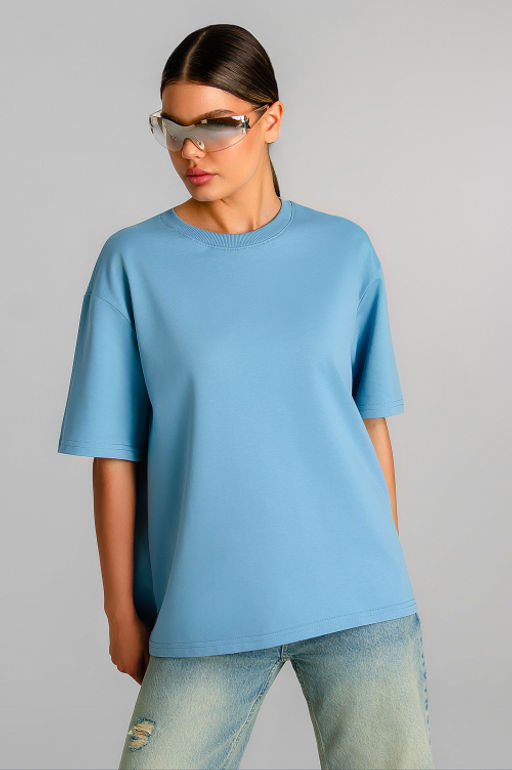 Арт. 3-302/1 Футболка женская оверсайз 44-50 (4 шт) Цвет:джинс - Калинка фото 3