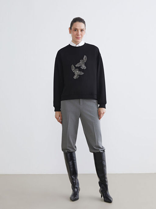 Bisiklet Yaka Ta?l? Oversize Kad?n Sweatshirt