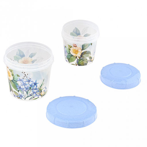 Банка для сыпучих продуктов "Цветущий сад", пластмассовая, набор 2 предмета: 0,5л, 1л, закручивающаяся крышка (Россия)