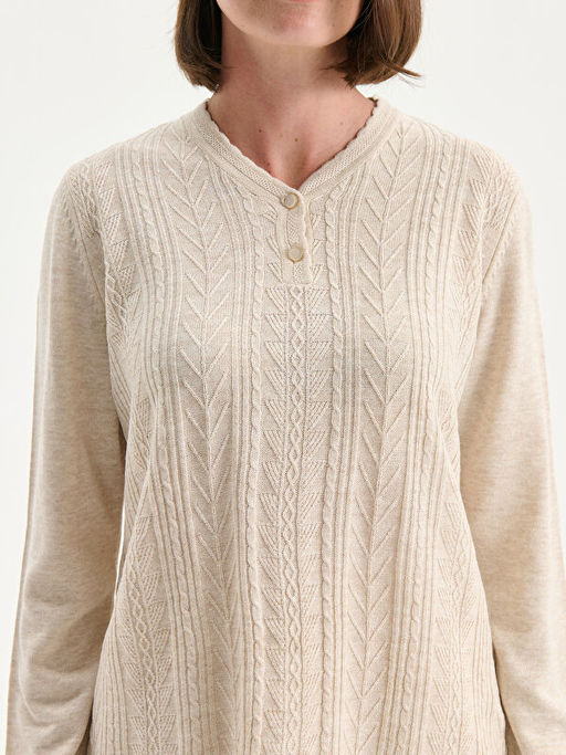 V Yaka Kendinden Desenli Kad?n Triko Kazak