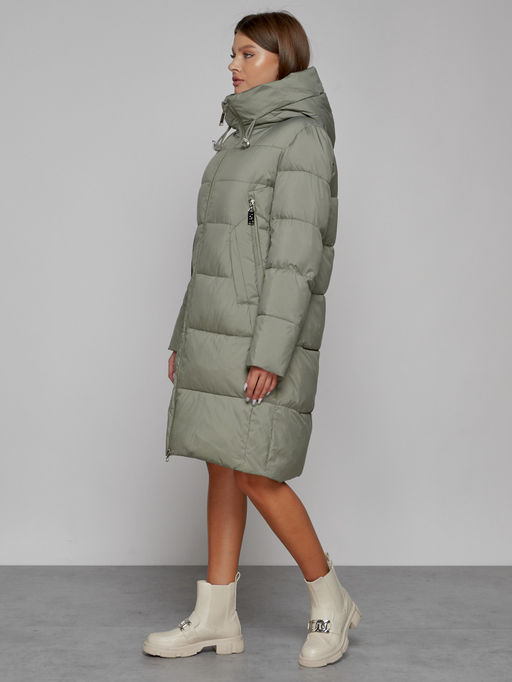 Пальто утепленное с капюшоном зимнее женское зеленого цвета 51155Z - MaxRita фото 2