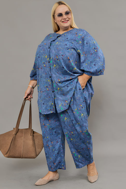 Костюм женский с брюками больших размеров (К-01 клякса)