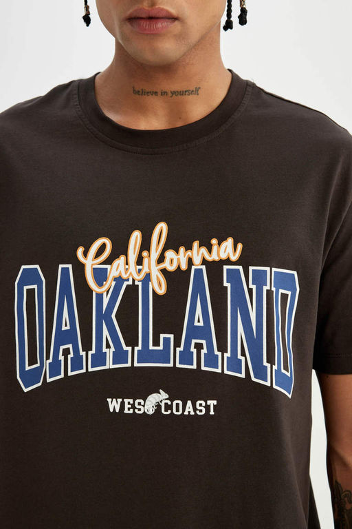 Футболка стандартного кроя с круглым вырезом и короткими рукавами с принтом - Defacto фото 5