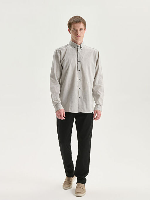 Slim Fit Uzun Kollu Keten Kar???ml? Erkek G?mlek