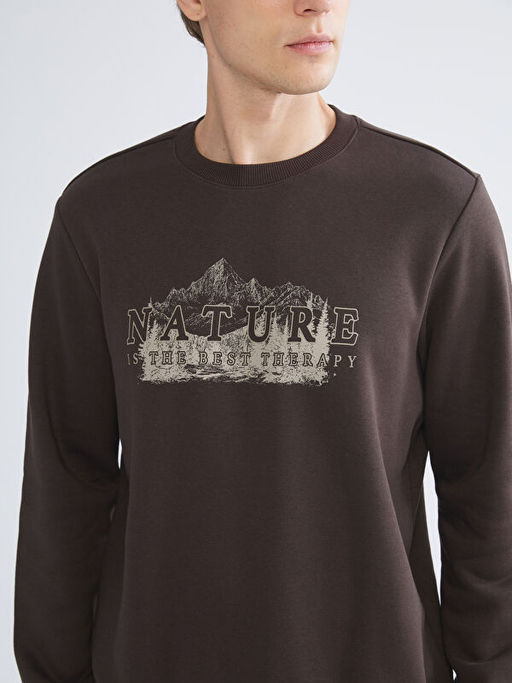 Bisiklet Yaka Bask?l? Erkek Sweatshirt