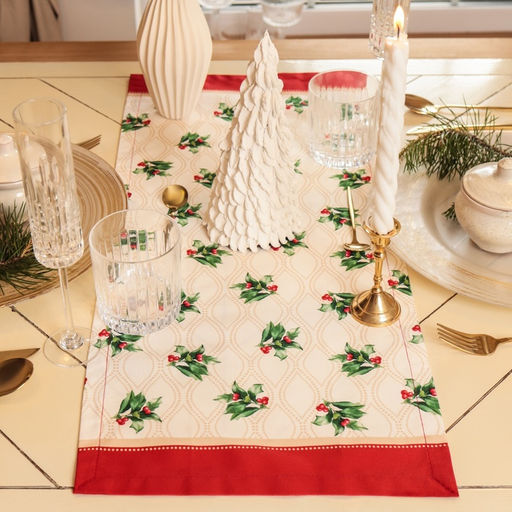 Дорожка новогодняя на стол «Этель. Новогоднее украшение», 30×70 см, 100% хлопок, саржа 190 г/м², бежевая/красная