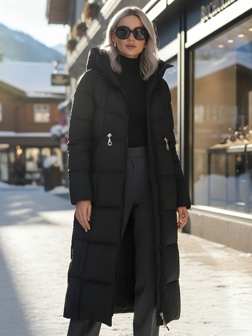 Пальто зимнее утепленное с капюшоном женское черного цвета 7729Ch - Visdeer фото 26