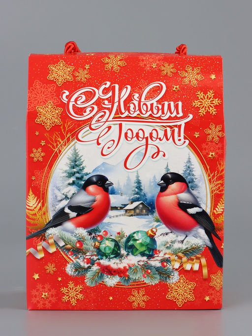 Цена за 2 шт. Коробка подарочная складная  "Снегири" 16 х 8 х 20 см