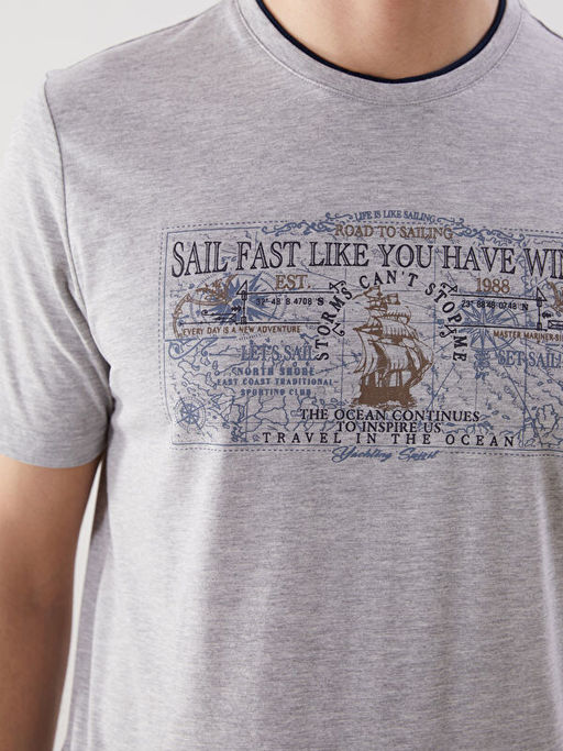 Bisiklet Yaka Bask?l? Penye Erkek Ti??rt