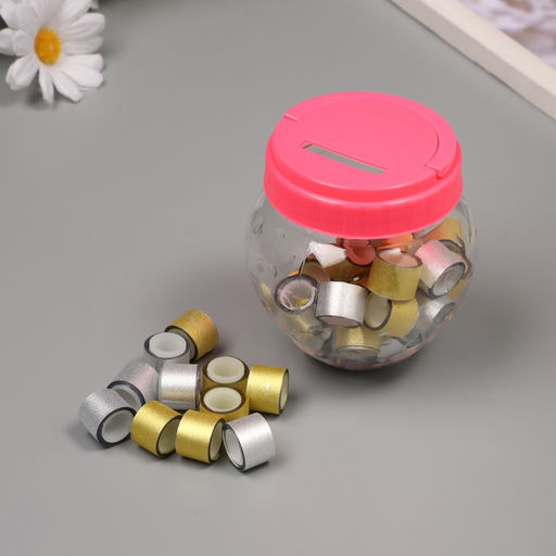 Клейкая лента пластик в банке «Глори. Золото, серебро», набор 40 шт., 1.2 см, дл.0.9 м, 7×7×9 см