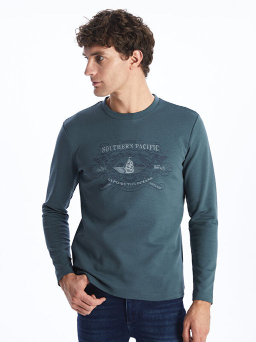 Bisiklet Yaka Uzun Kollu Bask?l? Erkek Sweatshirt - Waikiki фото 2