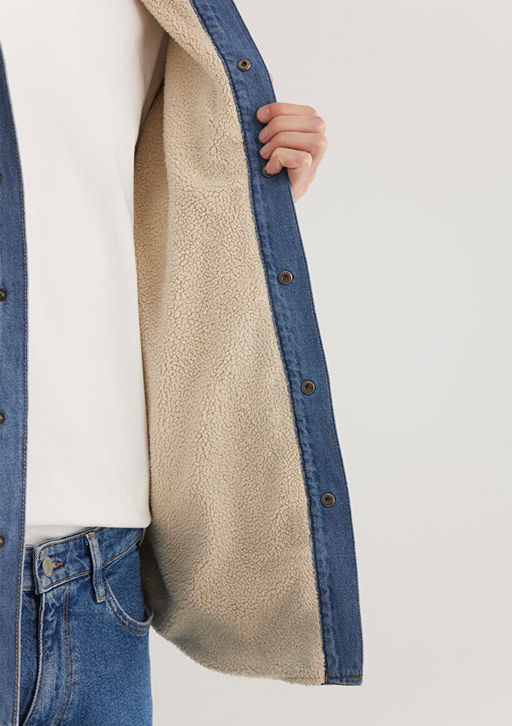 Jeremy Classic Denim Suni Kurklu Indigo Mavisi Jean Gomlek  фото 8