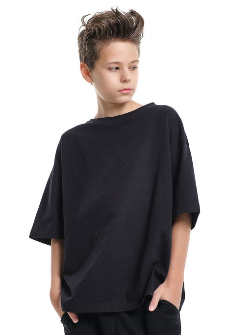 Универсальная базовая футболка оверсайз 22-1892 черный - Mini maxi фото 4