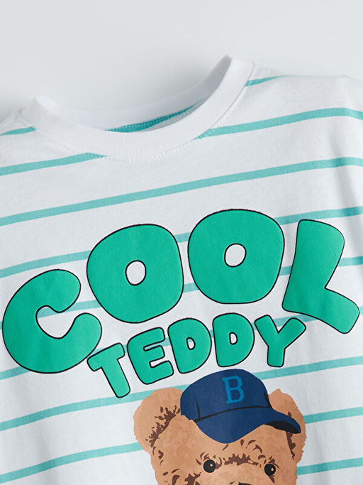 Bisiklet Yaka Ay? Teddy Bask?l? Erkek ?ocuk Pijama Tak?m?