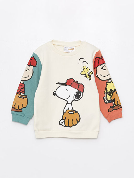 Bisiklet Yaka Uzun Kollu Snoopy Bask?l? Erkek Bebek Sweatshirt ve E?ofman Alt 2li Tak?m - Waikiki фото 2