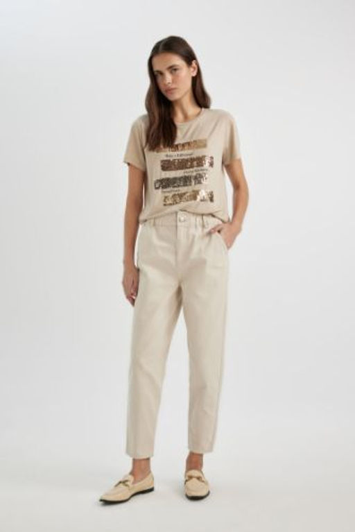 Paperbag Gabardin Pantolon Yuksek Bel Cepli Basic Duz Standart Paca