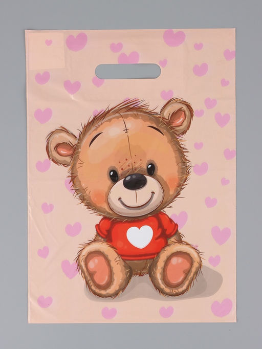 Цена за 50 шт. Пакет "Медвежонок", полиэтиленовый с вырубной ручкой, 29 х 40 см, 35 мкм