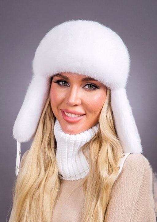 Ушанка норка трикотаж белая - Davidovfox фото 6