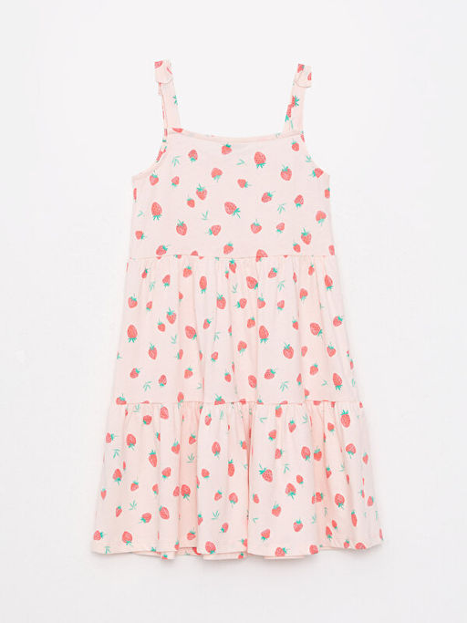 Kare Yaka Desenli Ask?l? Pamuklu K?z ?ocuk Elbise - Waikiki фото 2