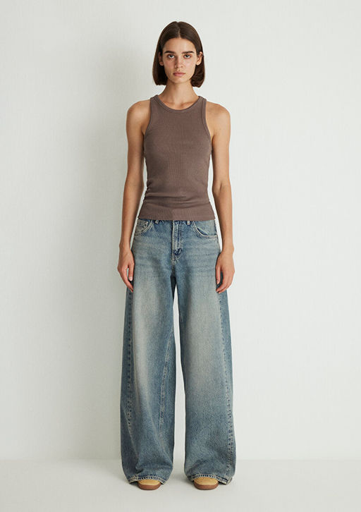 Halter Yaka Kahverengi Basic Atlet - Mavi фото 3