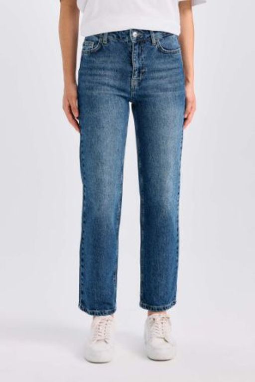 Comfort Straight Yuksek Bel Bilek Boy Jean Y?kamal? Pantolon