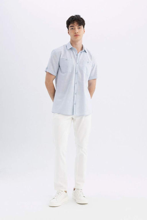 Рубашка Slim Fit из поплина с короткими рукавами - Defacto фото 2