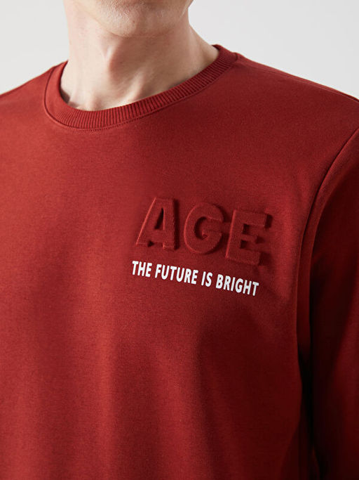 Bisiklet Yaka Uzun Kollu Bask?l? Erkek Sweatshirt