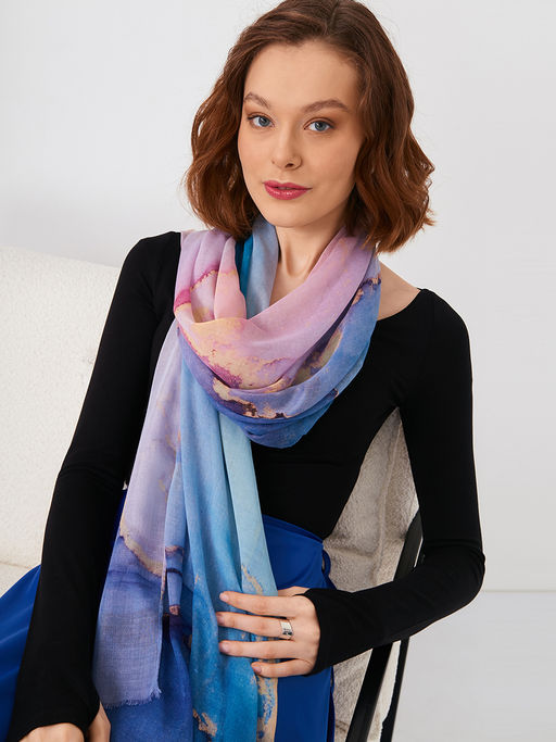 Большой, мягкий, тонкий и очень нежный двусторонний палантин с рисунком в стиле арт-деко - Tantino фото 9