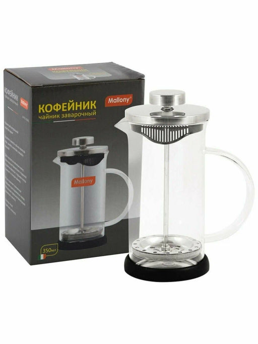 Чайник/кофейник (кофе-пресс) стеклянный NERO GFP01-350ML, цвет - черный 950065 - Mallony фото 3