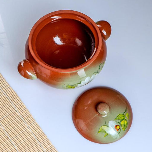 Жаровня Кунгурская керамика, 2 л, с ручками, зелёная