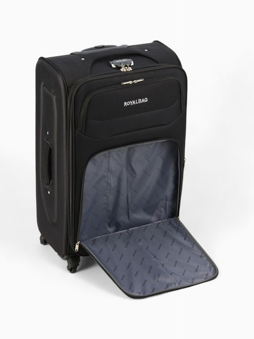 Чемодан на колёсах Royalbag большой 104 л (L), на молнии, с увеличением, кодовый замок, 4 колеса, чёрный
