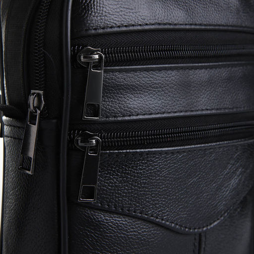 Сумка мужская, через плечо, прессованная кожа, 3 наружных кармана, чёрная