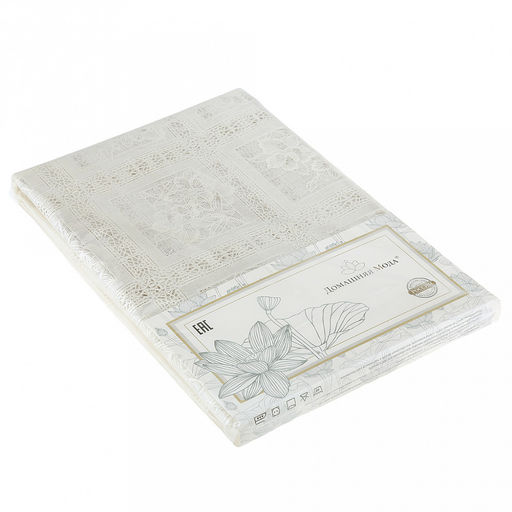 Скатерть ПВХ "Ришелье" 137х180см, длина стола до 120см, на 4 персоны, "LACE" гладкая, пленка сверху, квадраты, беж с перламутром, упак. "классическая" п/э 28х41см т.м. "Домашняя Мода" (Китай)
