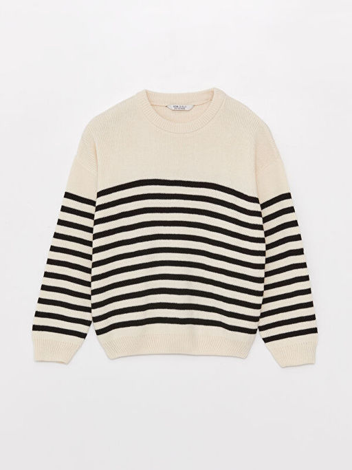 Bisiklet Yaka ?izgili Uzun Kollu K?z ?ocuk Triko Kazak - Waikiki фото 3