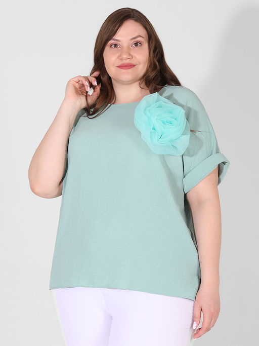 Мятная блузка базовая больших размеров - Almond фото 3