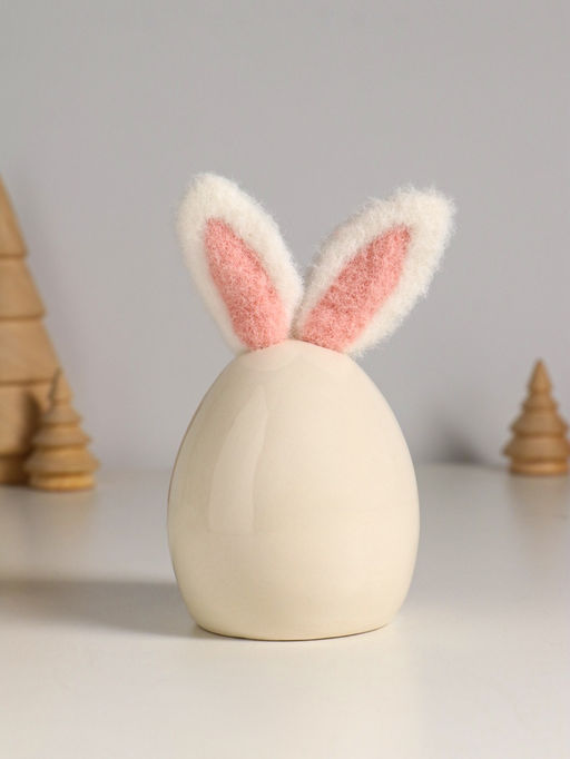 Фигурка керамика, текстиль Зайчик в форме яйца, белый, 7.2?7.2?12.5 см