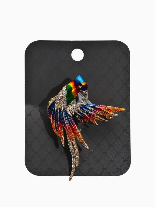 Брошь "Птица Попугай", цветная в золоте