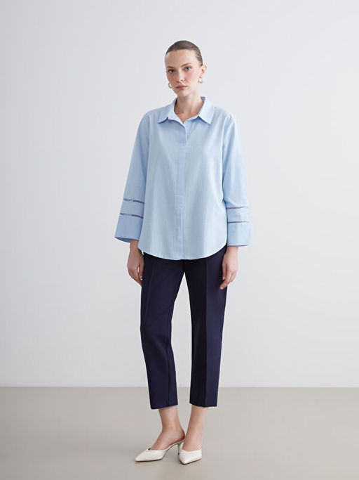 G?mlek Yaka Oversize Poplin Bluz