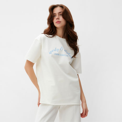 Футболка женская MINAKU OVERSIZE FIT: SPORTY & STYLISH, цвет экрю, размер 44