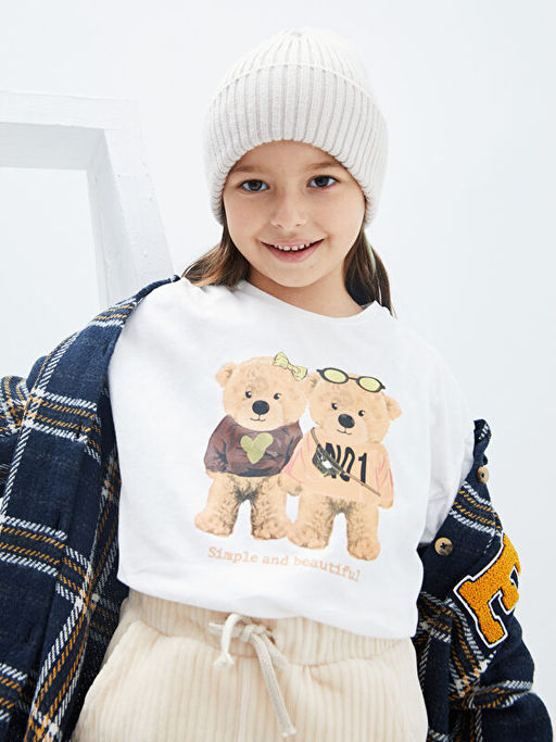 Bisiklet Yaka Bask?l? Uzun Kollu Pamuklu K?z ?ocuk Ti??rt - Waikiki фото 2