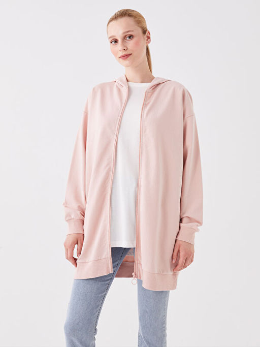 Kap??onlu Oversize Kad?n Fermuarl? Sweatshirt