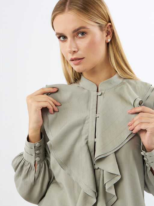 Блузкас отлетными рюшами OD-914-3 полынь - Tantino фото 6