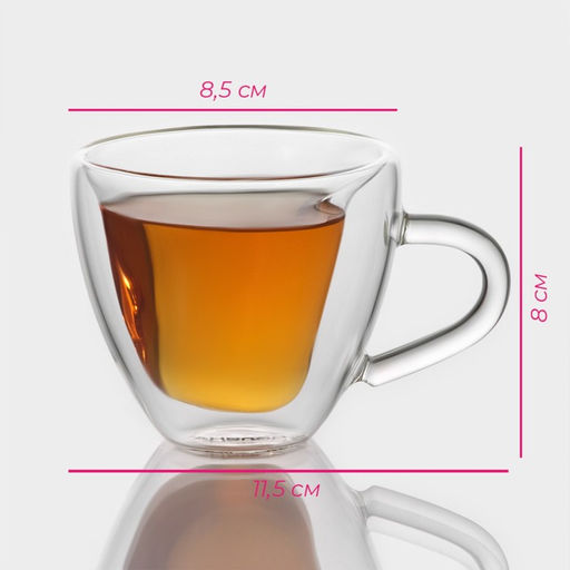 Набор кружек с двойными стенками Доляна Сердце, 150 мл, 11.5?8.5?8 см, 2 шт., стекло, прозрачный  фото 3